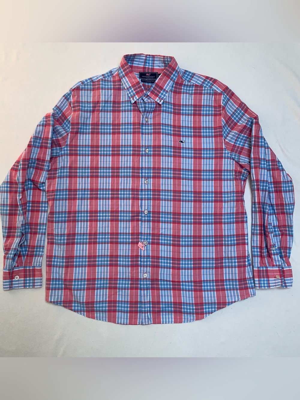 Vineyard Vines Whale Shirt Mens XL Plaid Red, Blue Slim Fit 100% Cotton Preppy
